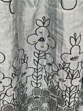 Lapis Silver Gray Floral Midi Skirt with Black Embroidery Convertible Tube Dre